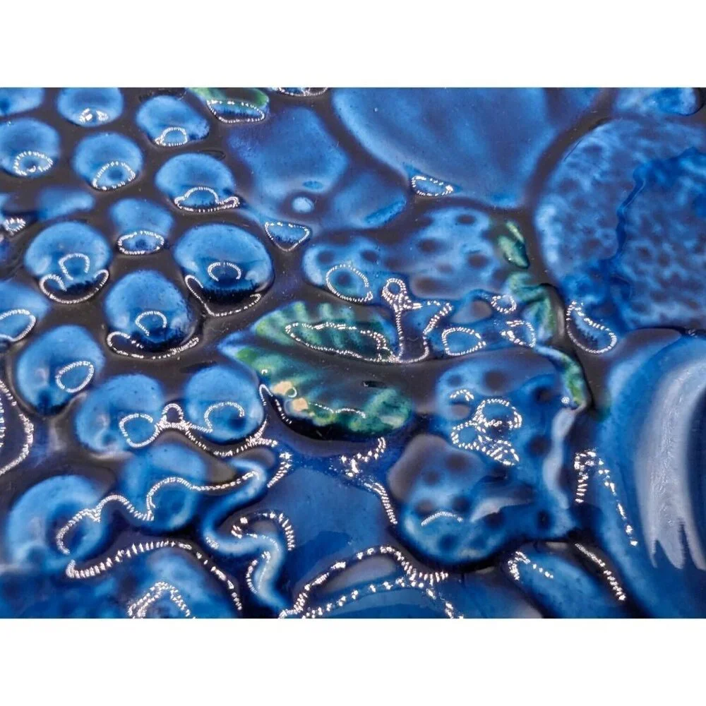 Vintage MCM Inarco Blue Mood Pedestal Cake Plate Dessert Tray Textured Fruit